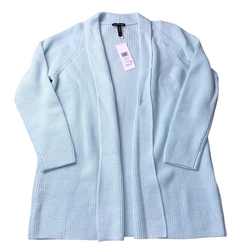 Eileen Fisher Clearwater Mint Green Open Face Long Knit Cardigan XS‎ NWT